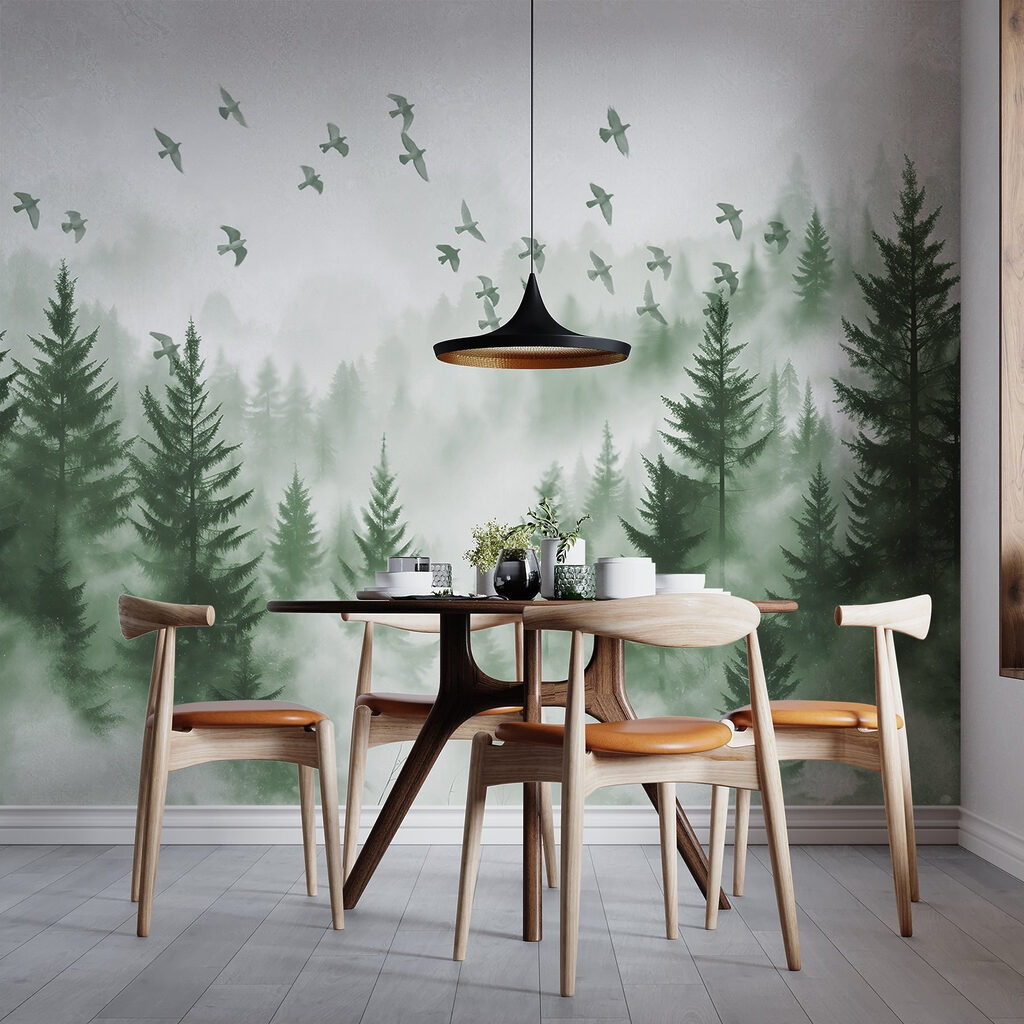 Vogelvlucht boven groen dennenbos — interieur 6
