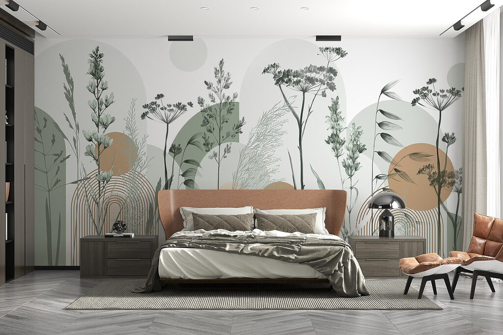 Sereen abstract ontwerp geïnspireerd op de natuur in een interieur