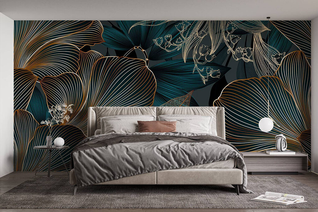 Gouden nerven, petrolkleurige bloemen — interieur 2