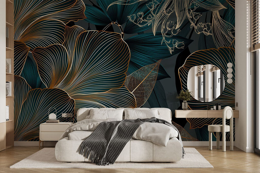 Gouden nerven, petrolkleurige bloemen — interieur 3