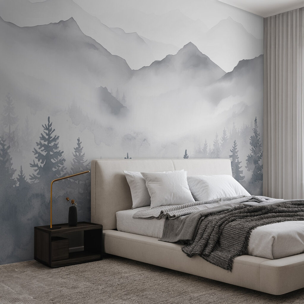 Grijze dennen onder bergnevel — interieur 1