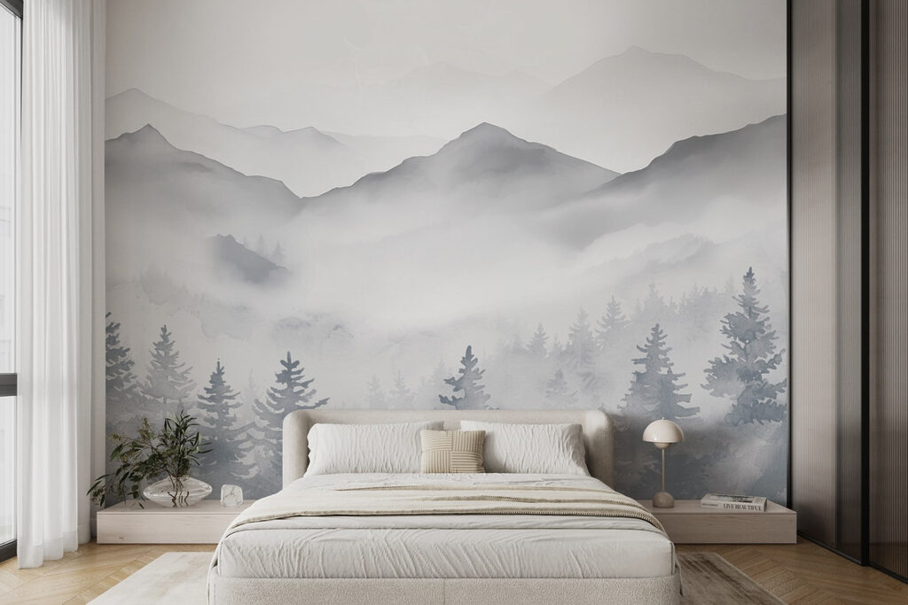 Grijze dennen onder bergnevel — interieur 2