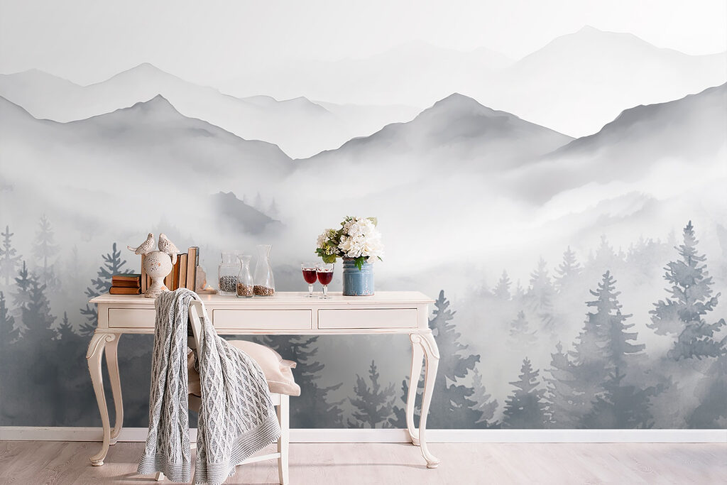 Grijze dennen onder bergnevel — interieur 5