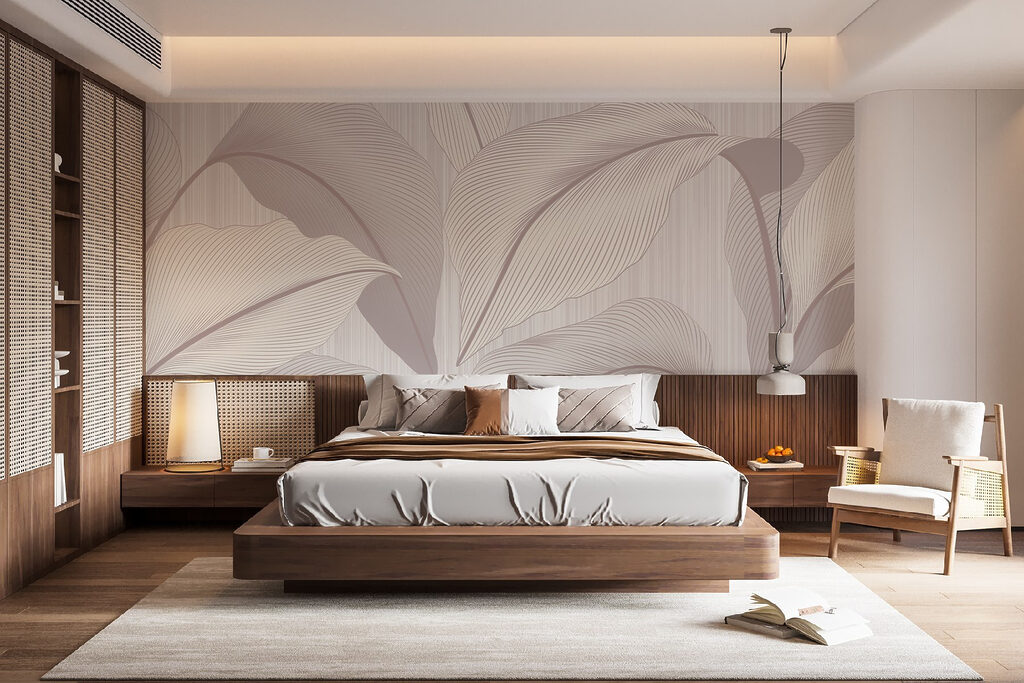 Roze bladlijnen in licht — interieur 1