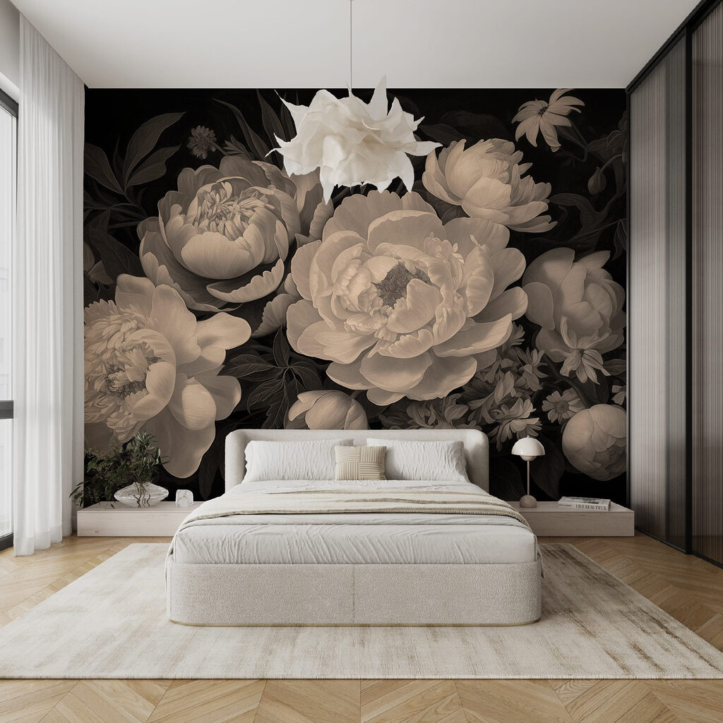 Groep witte bloemen in een interieur