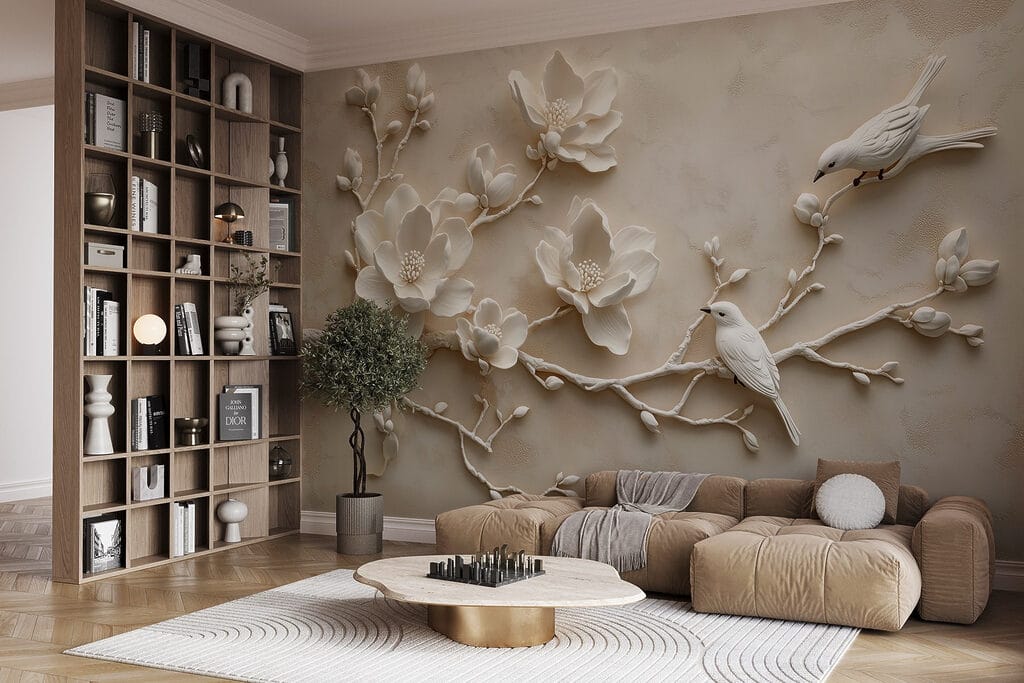 Vogels op witte bloesemtakken — interieur 2