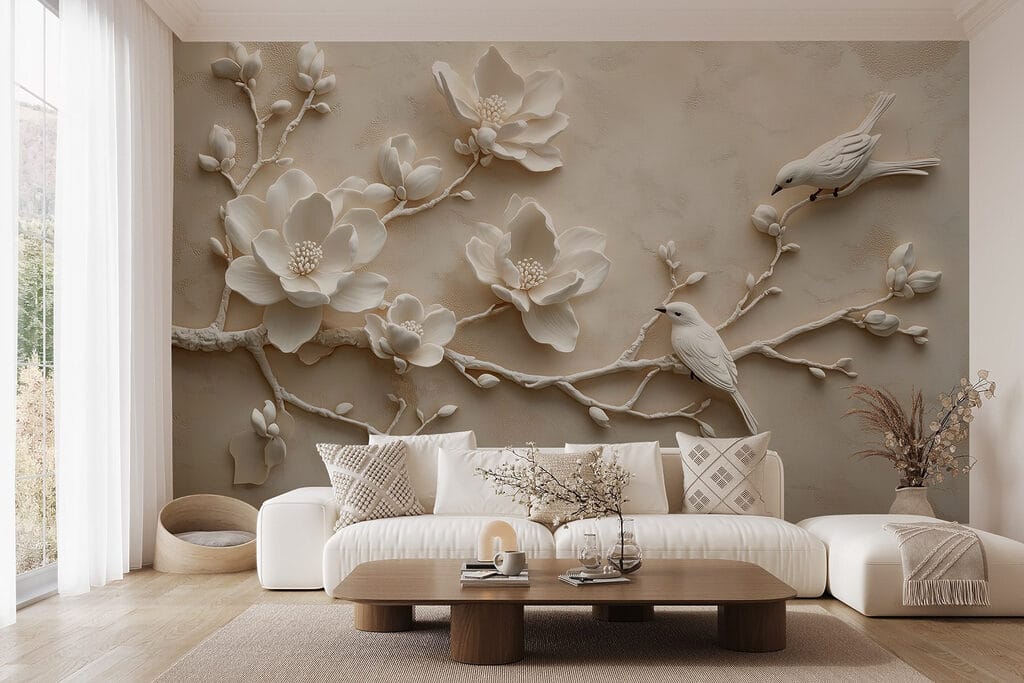 Vogels op witte bloesemtakken — interieur 3
