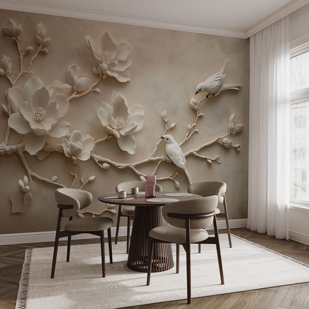 Vogels op witte bloesemtakken — interieur 4