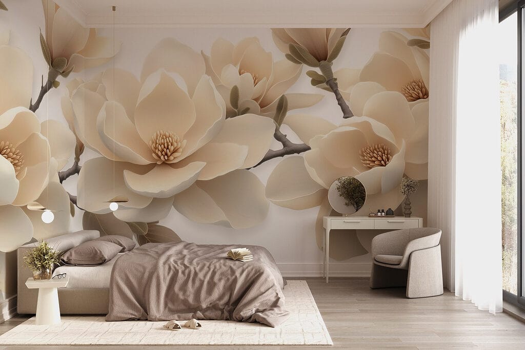 Crèmekleurige magnolia dicht bijeen — interieur 1