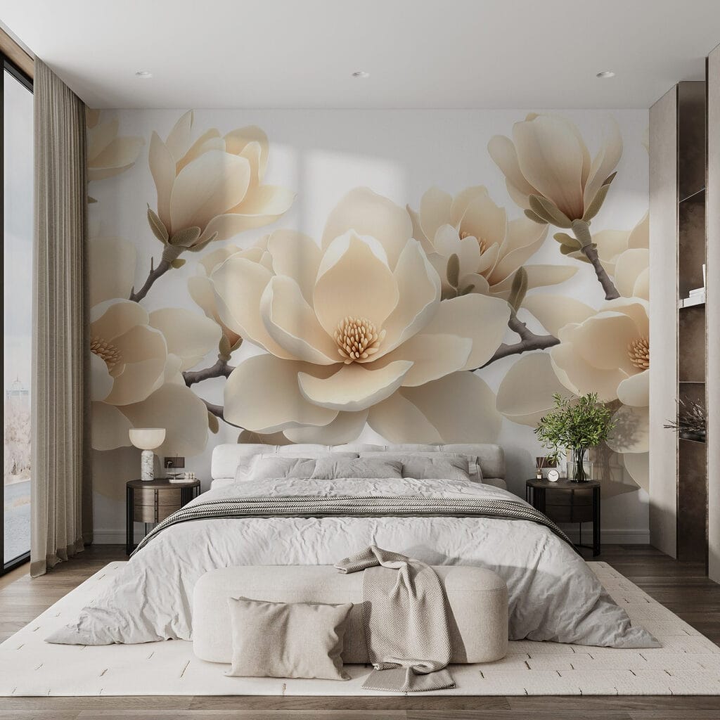 Crèmekleurige magnolia dicht bijeen — interieur 2