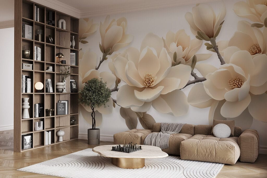 Crèmekleurige magnolia dicht bijeen — interieur 3