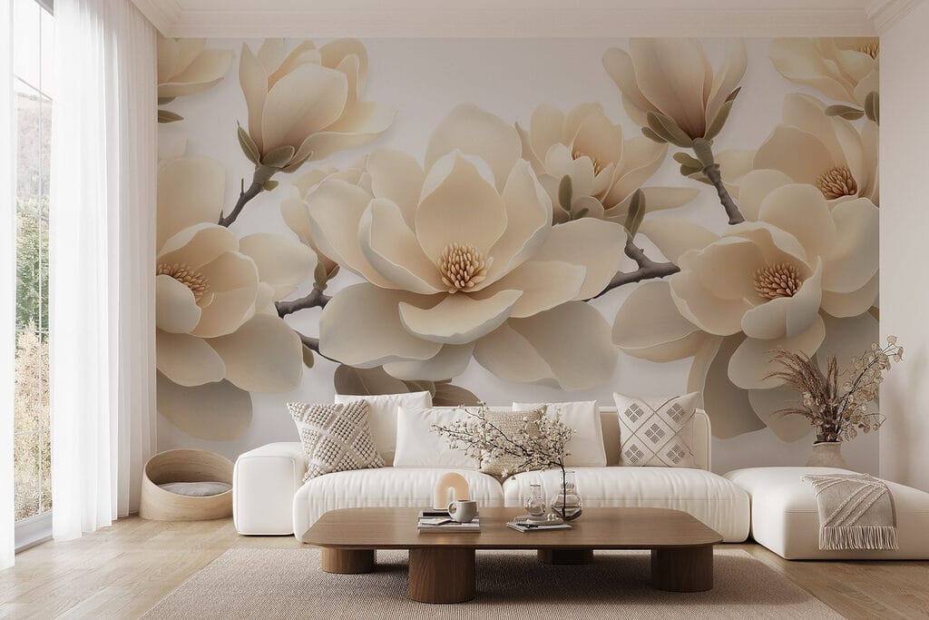 Crèmekleurige magnolia dicht bijeen — interieur 4