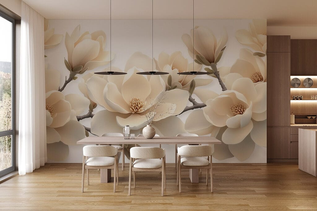 Crèmekleurige magnolia dicht bijeen — interieur 5