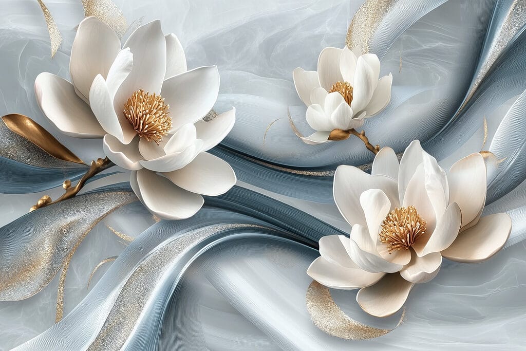 Delicate bloemen op vloeiende stof — volledig ontwerp