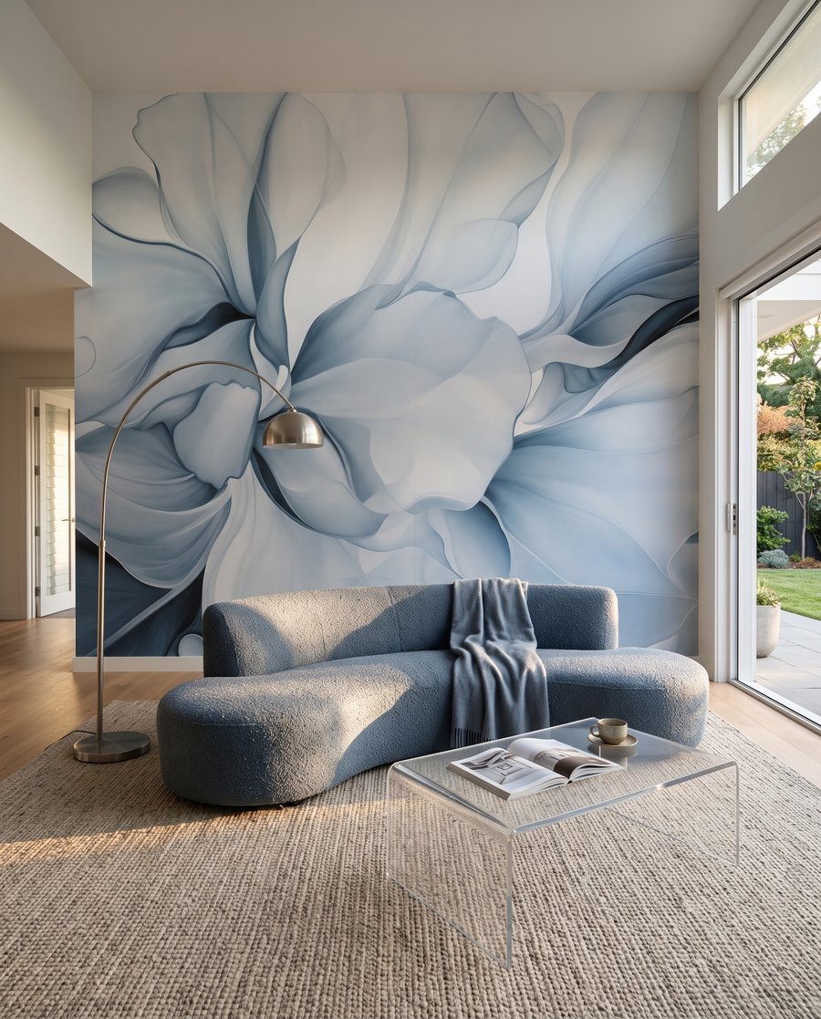 Bloembladen vloeien breed uit in een interieur