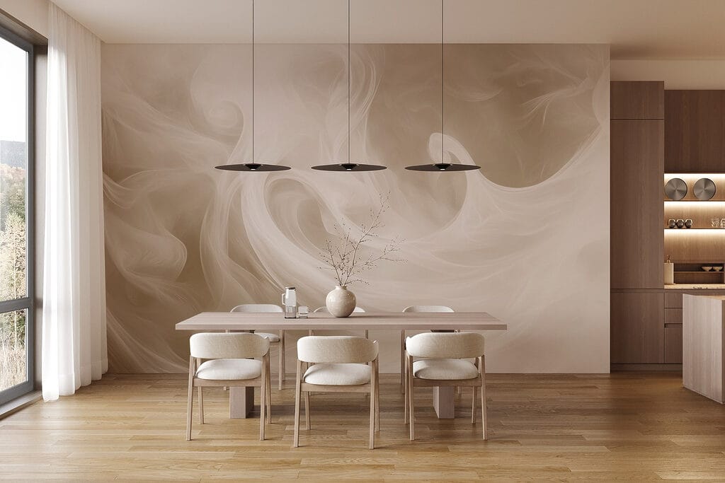 Roomwitte sluiers draaien samen — interieur 5