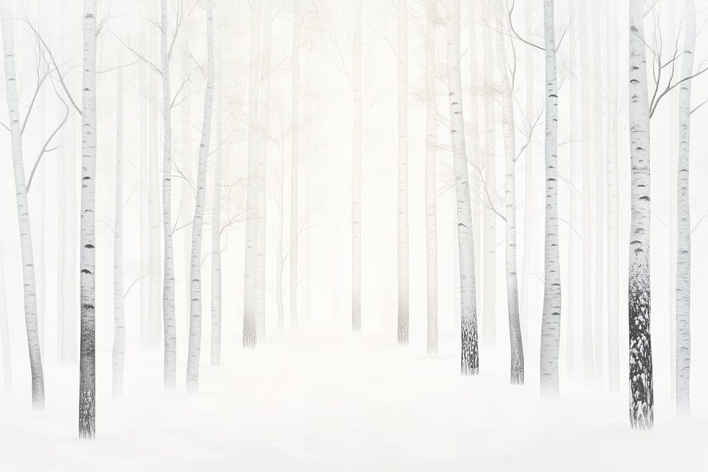 Witte berken in tegenlicht — volledig ontwerp