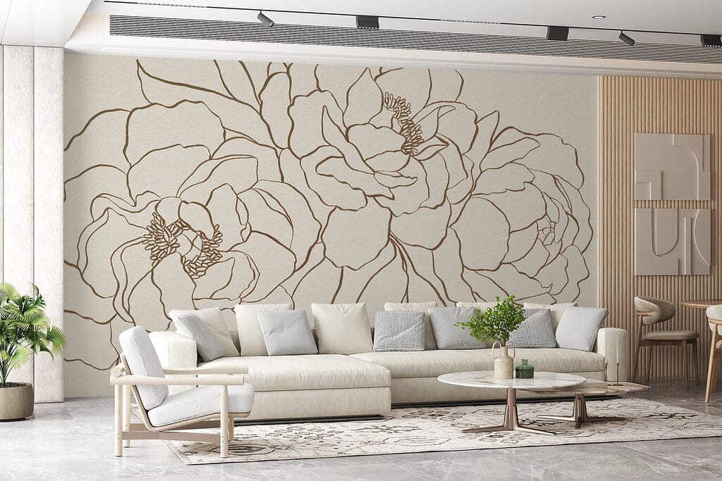 Pioenen als gouden lijntekening — interieur 3