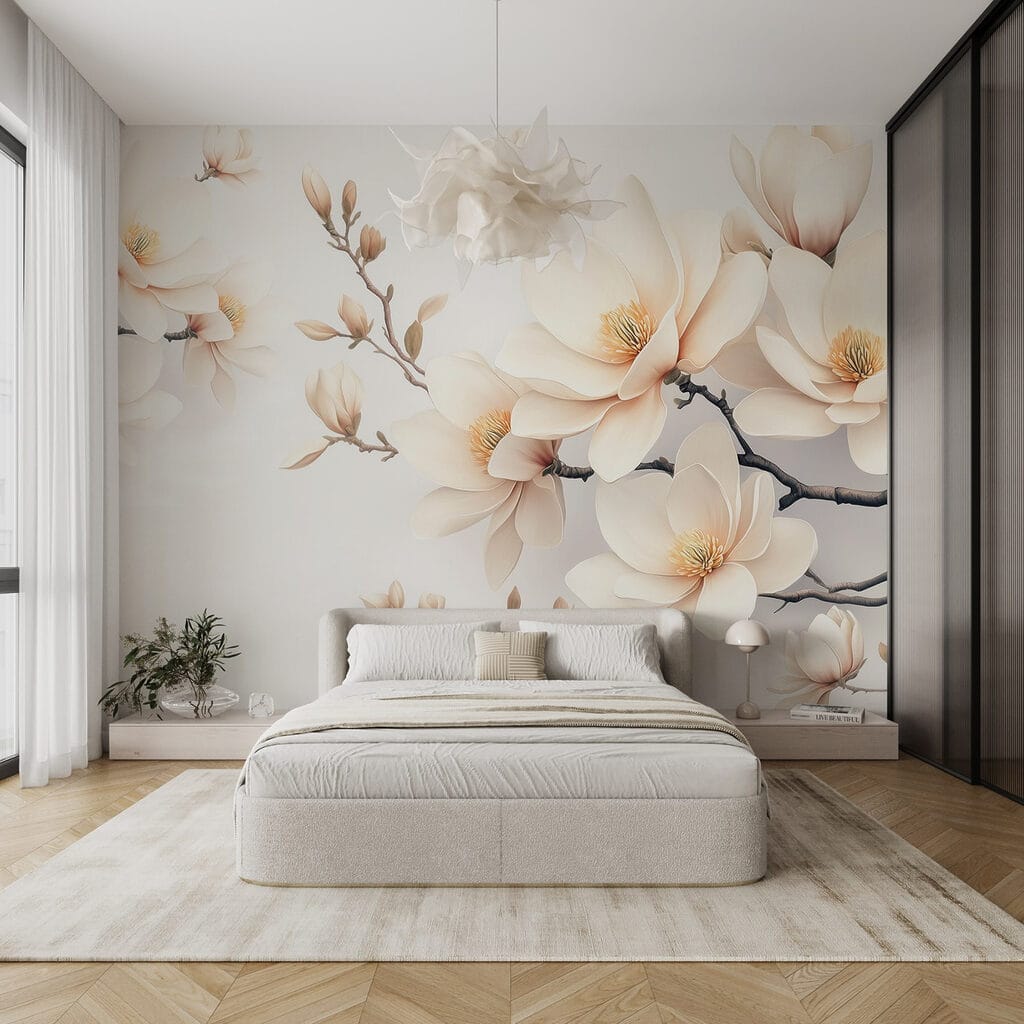 Delicate bloemen in zachte witte tinten in een interieur