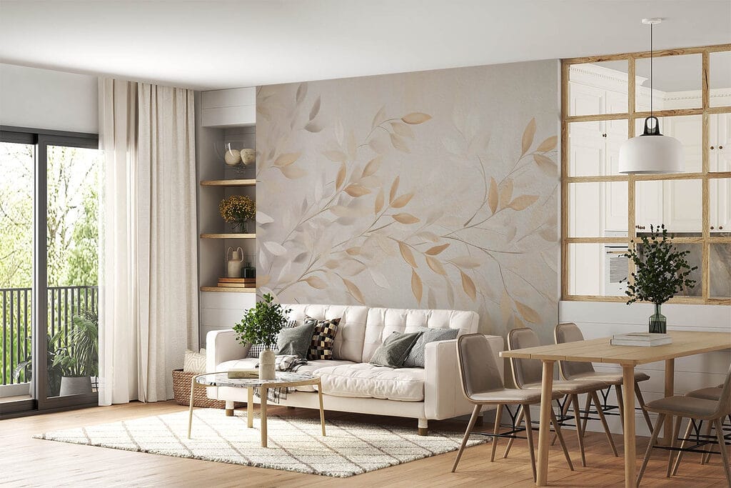 Beige takken op grijstinten — interieur 1