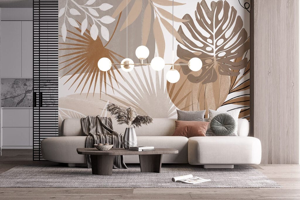 Tropische bladprint in terracotta — interieur 4
