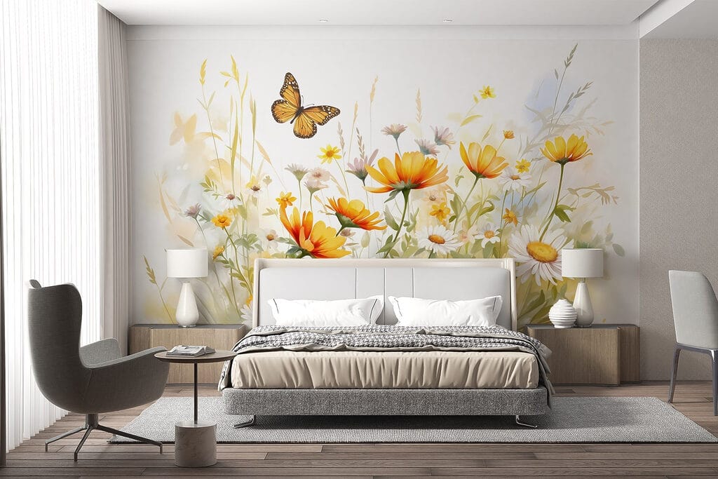Vlinder boven zonnige veldbloemen — interieur 2