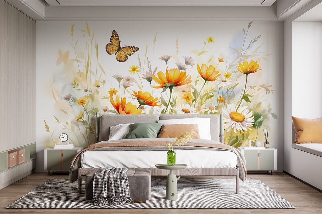 Vlinder boven zonnige veldbloemen — interieur 3