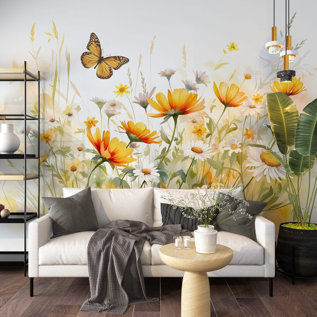 Vlinder boven zonnige veldbloemen — interieur 5