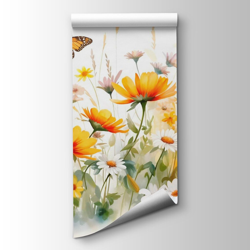Vlinder boven zonnige veldbloemen — productweergave
