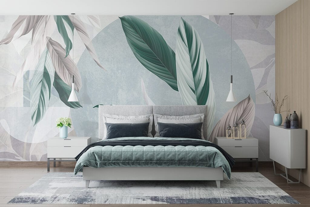 Groene bladeren op kleurvlakken — interieur 3