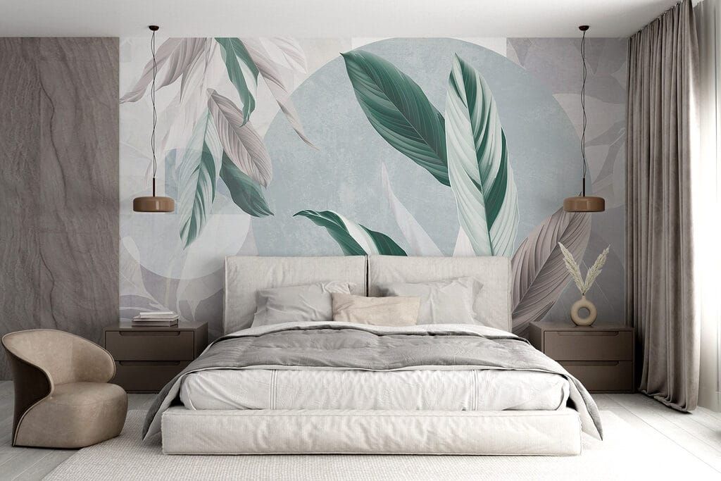 Groene bladeren op kleurvlakken — interieur 4