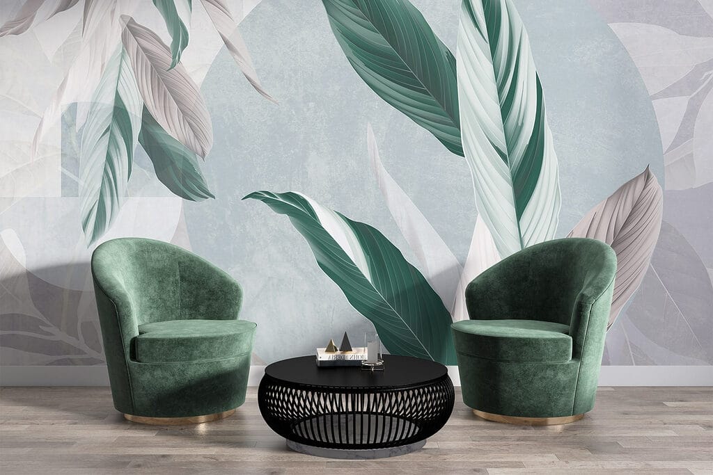 Groene bladeren op kleurvlakken — interieur 5