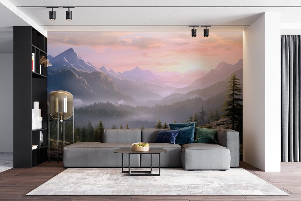 Roze dageraad boven dennenvallei — interieur 5