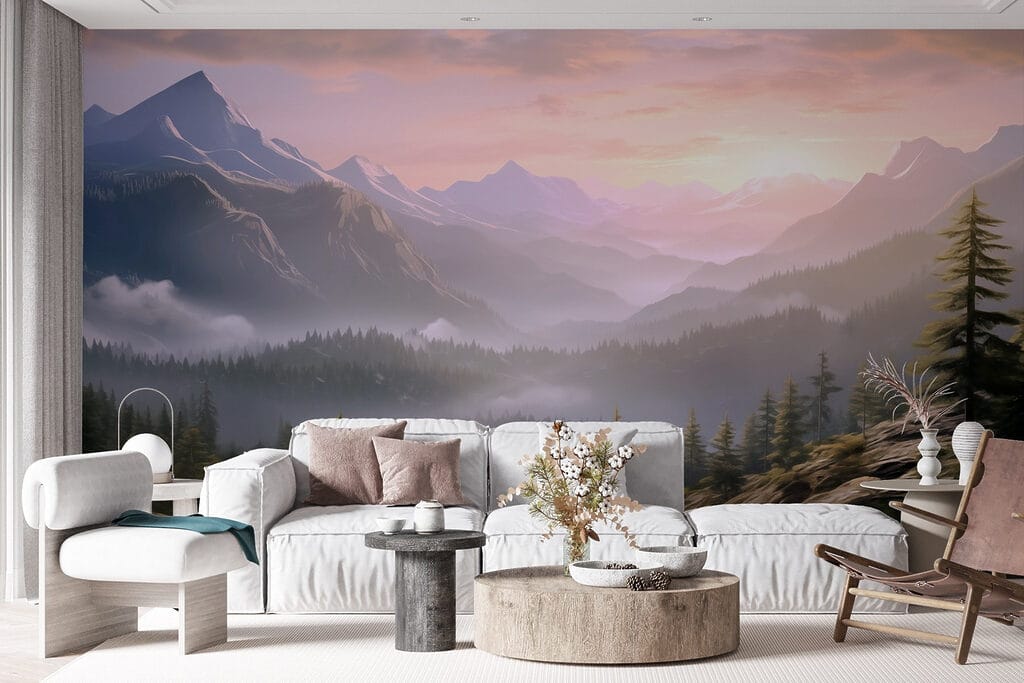 Roze dageraad boven dennenvallei — interieur 6