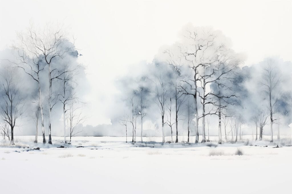 Blauwe winterbomen boven sneeuw — volledig ontwerp