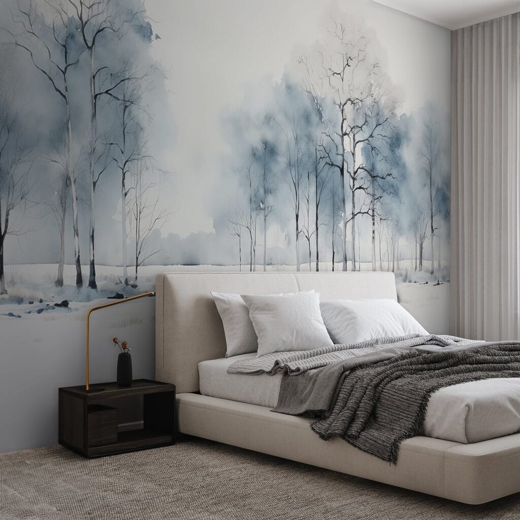 Blauwe winterbomen boven sneeuw — interieur 1