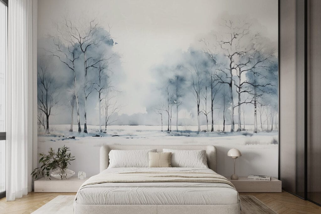 Blauwe winterbomen boven sneeuw — interieur 2