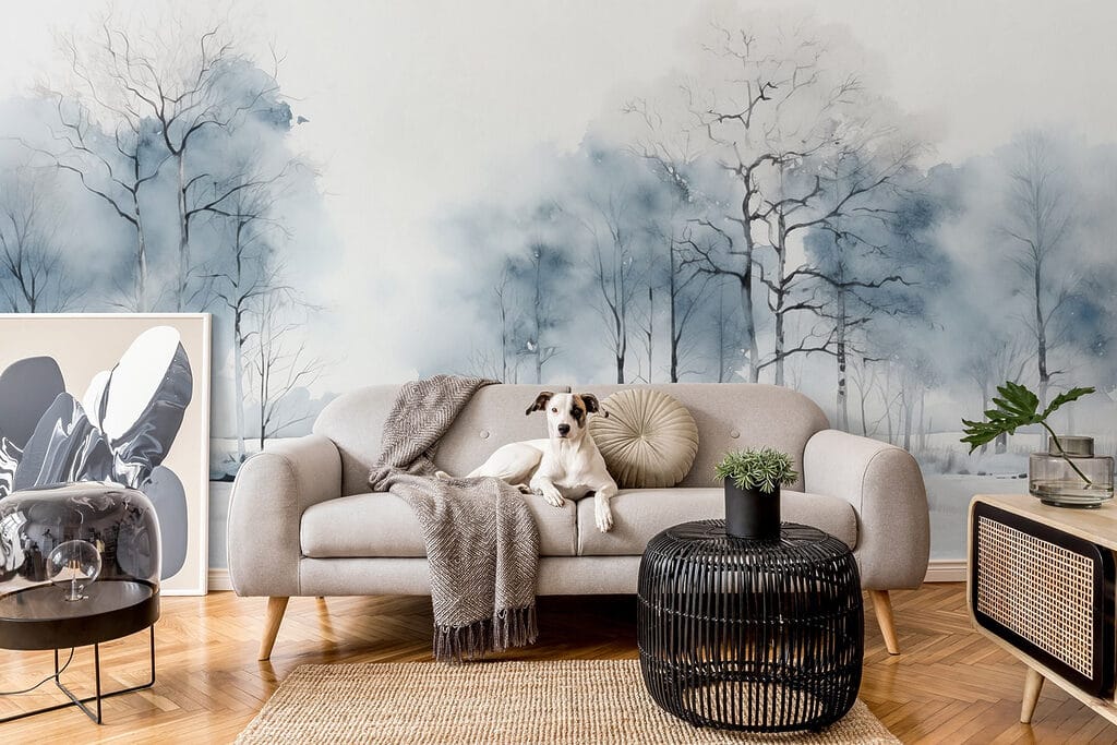 Blauwe winterbomen boven sneeuw — interieur 4
