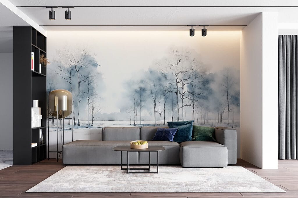 Blauwe winterbomen boven sneeuw — interieur 5