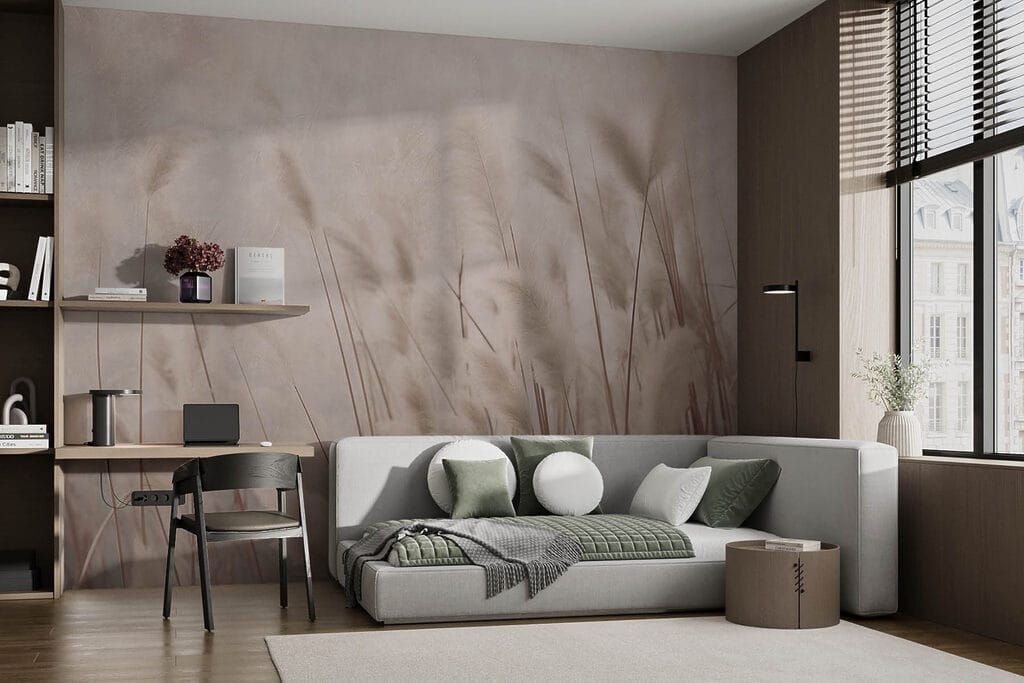 Graspluimen in zacht taupe — interieur 1