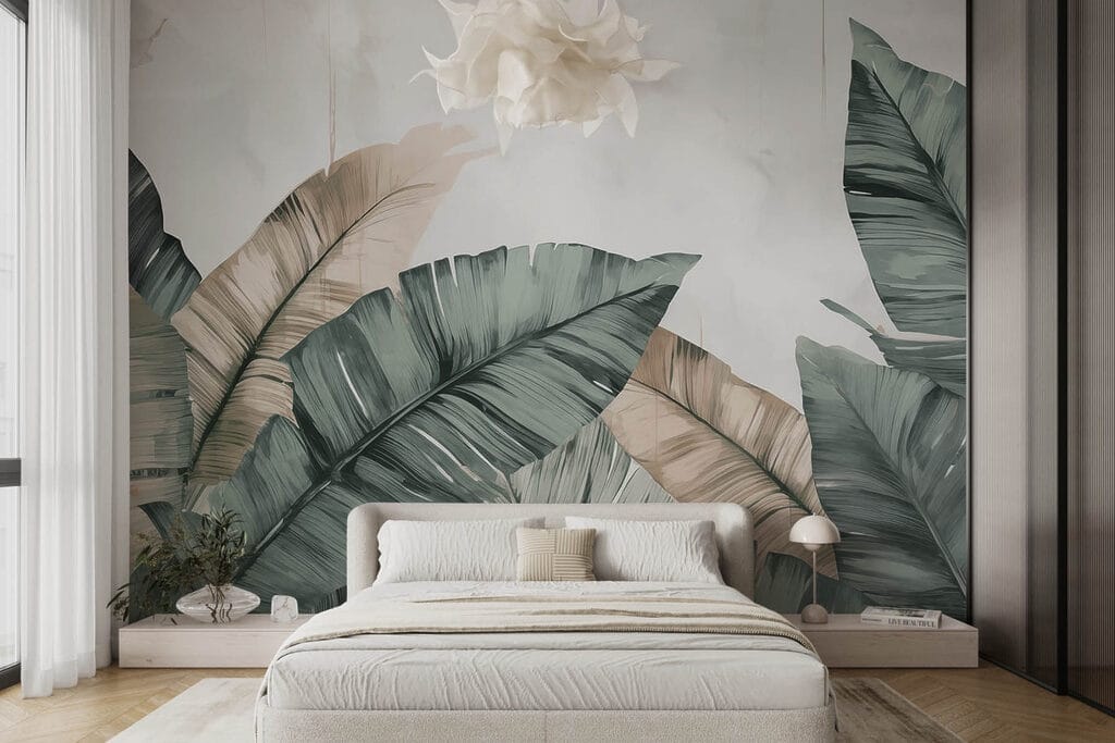 Bananenbladeren op verweerd crème — interieur 1