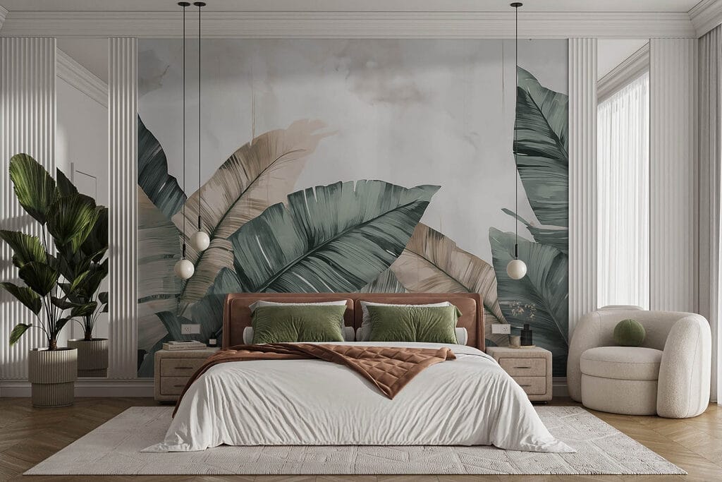 Bananenbladeren op verweerd crème — interieur 2