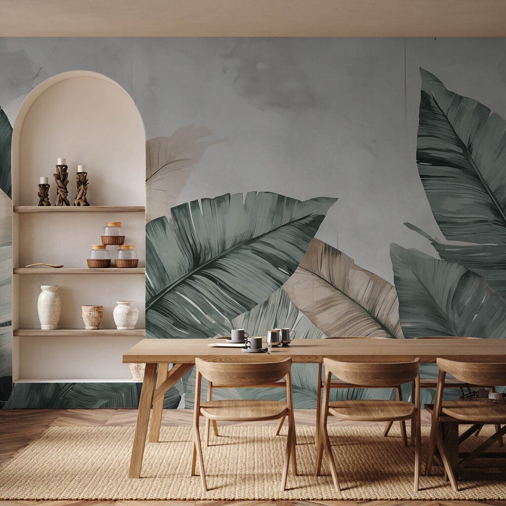 Bananenbladeren op verweerd crème — interieur 3