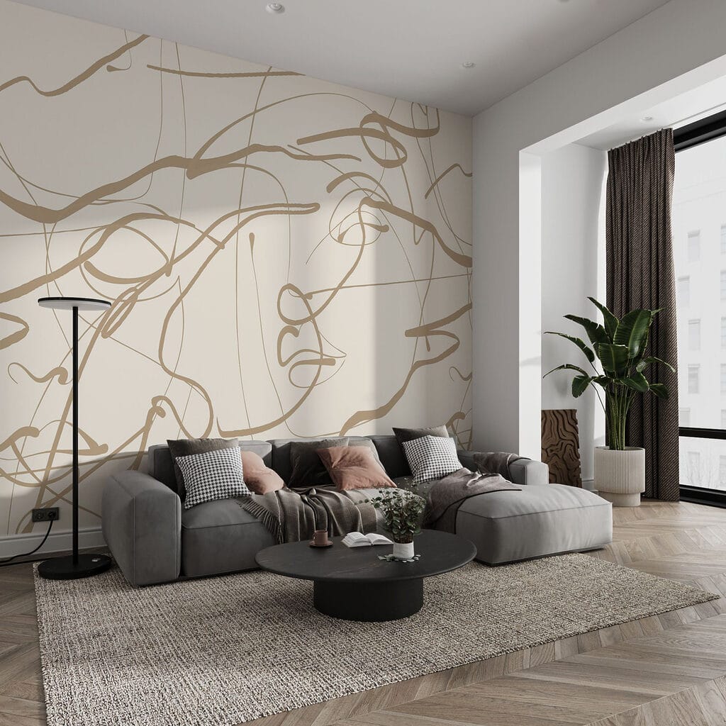Gouden krabbellijnen op wit — interieur 2