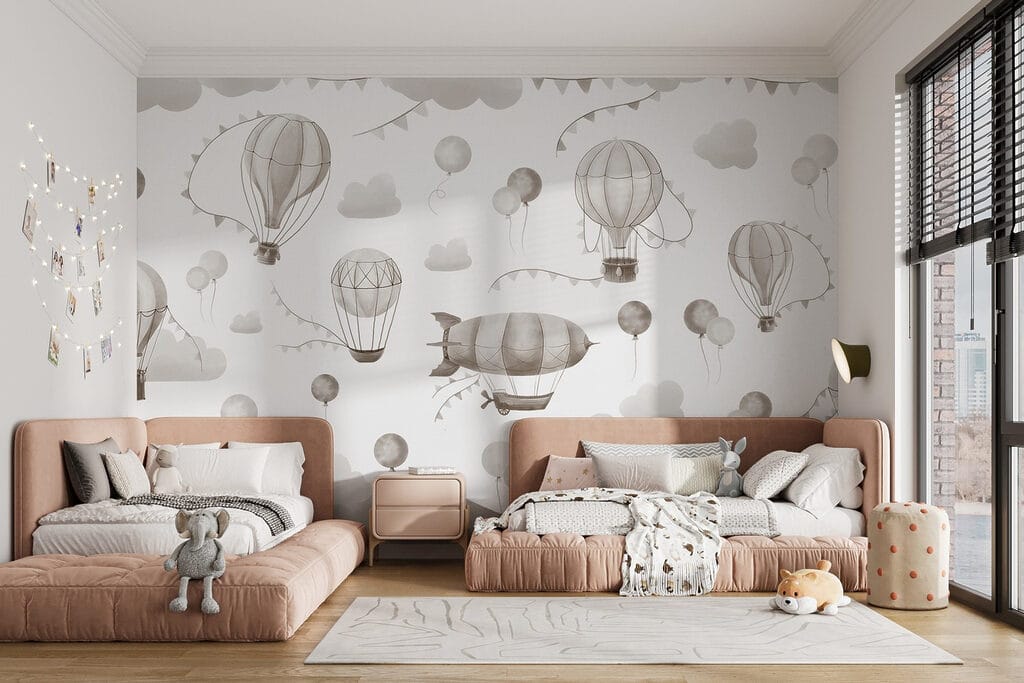 Luchtballonnen boven kleine bergen — interieur 2