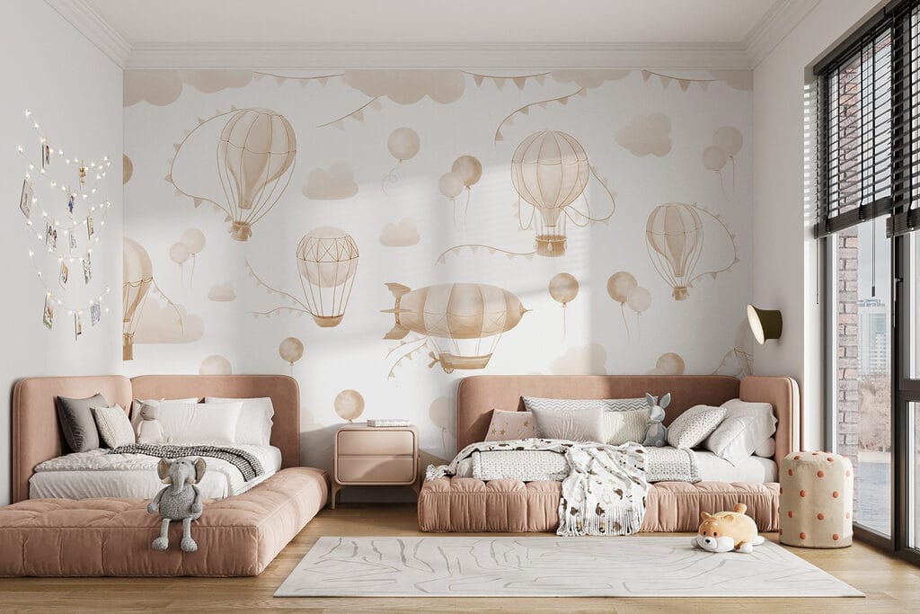 Groep heteluchtballonnen en bergen — interieur 2