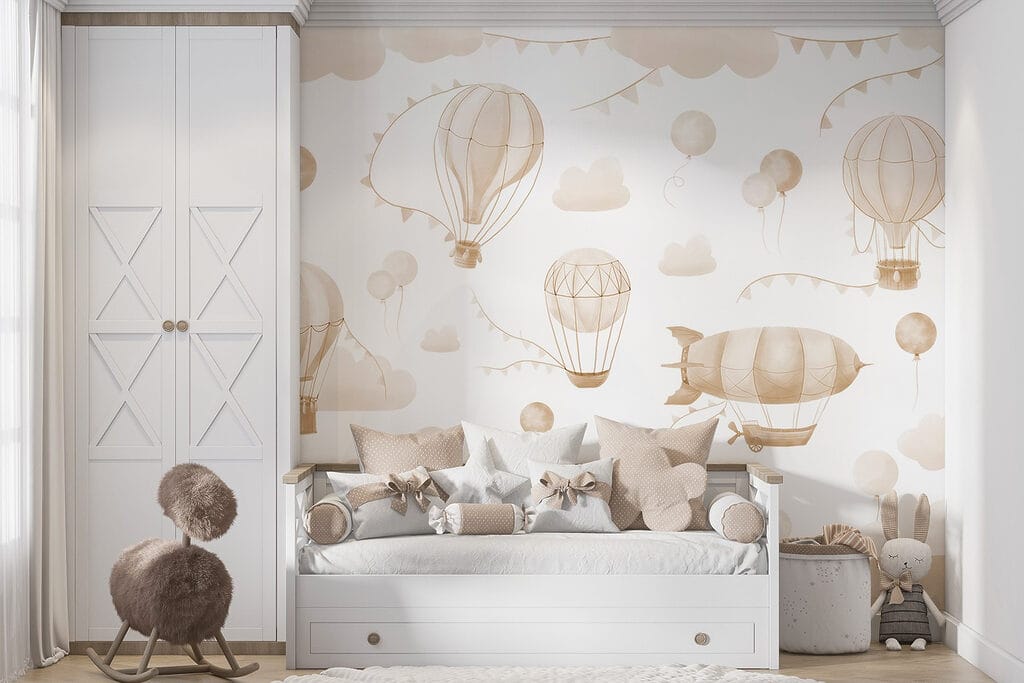 Groep heteluchtballonnen en bergen — interieur 3