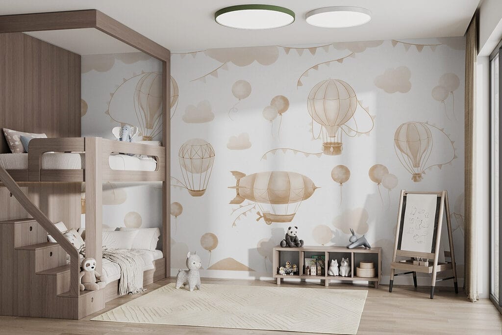Groep heteluchtballonnen en bergen — interieur 4