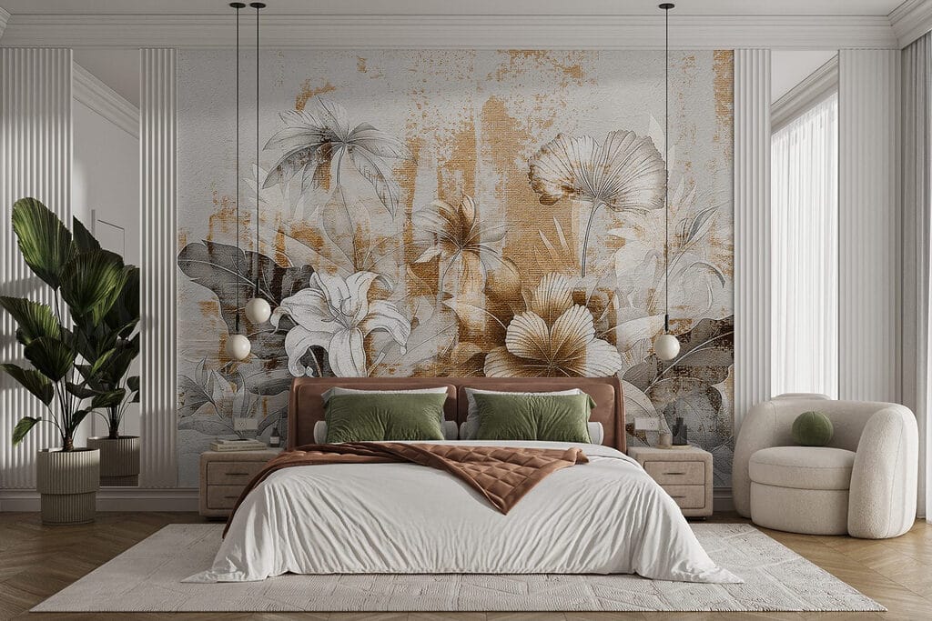 Okerkleurige bloemen op verflagen — interieur 1