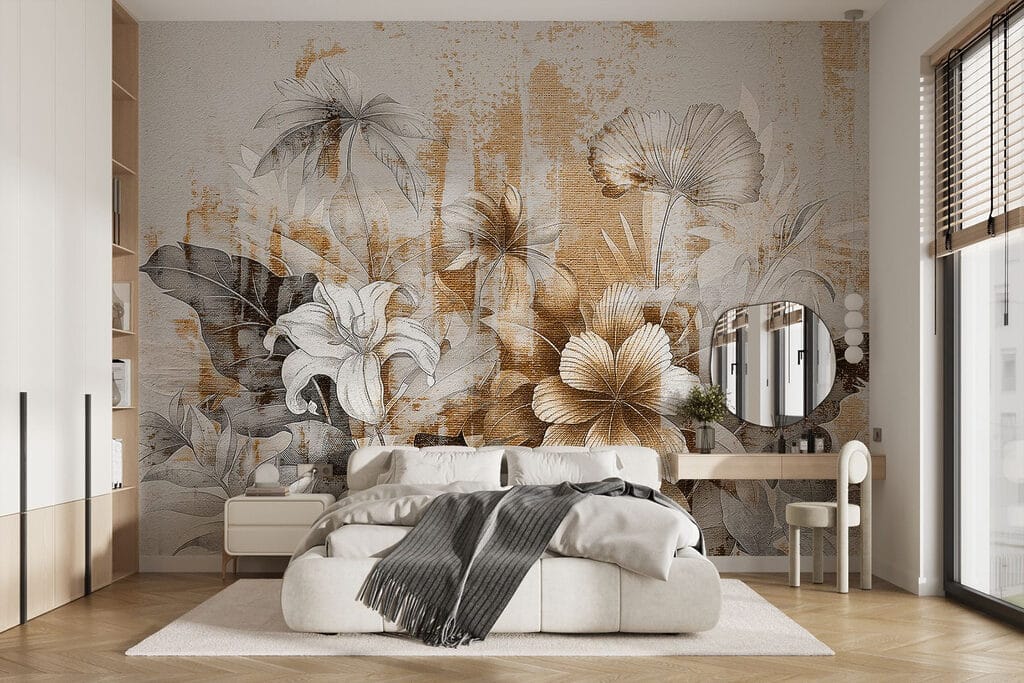 Okerkleurige bloemen op verflagen — interieur 2